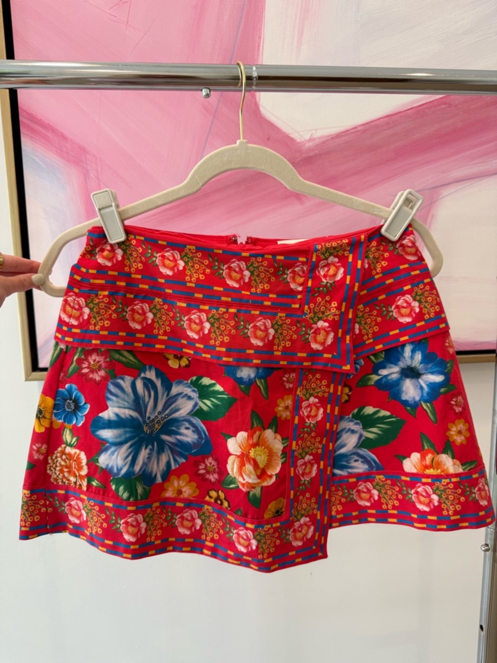 Chelsea & Violet Red Floral Wrap Mini Skirt, size s